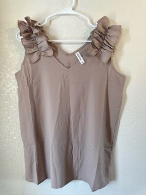 Zenana Ruffle Strap Tank Top Blush Taupe Sleeveless Blouse Small NWOT
